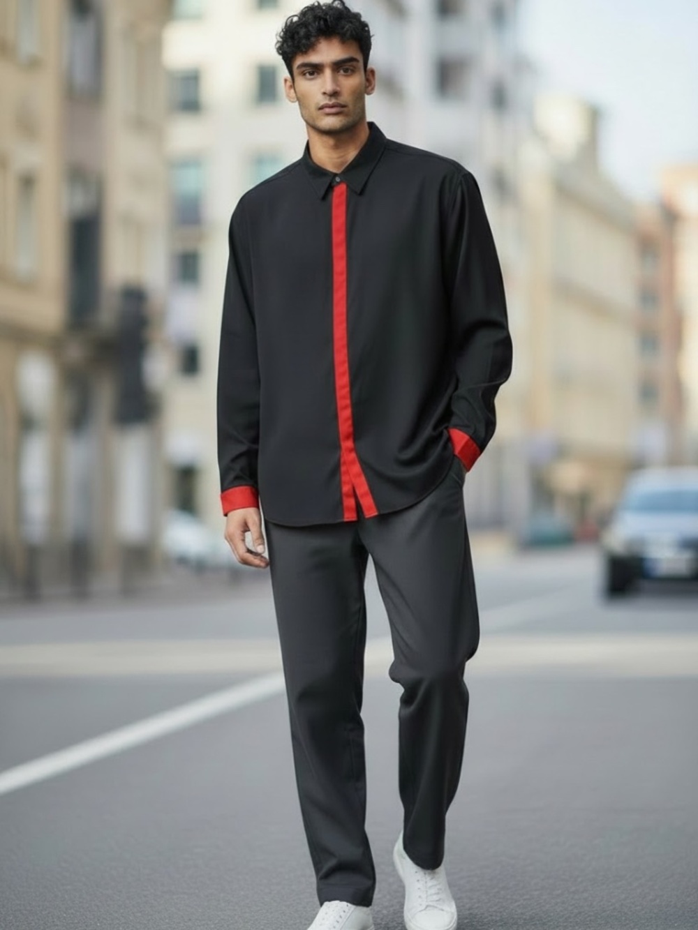 Men’s Kelle Costuming Black & Red Dance Shirt – Size L 🖤❤️✨